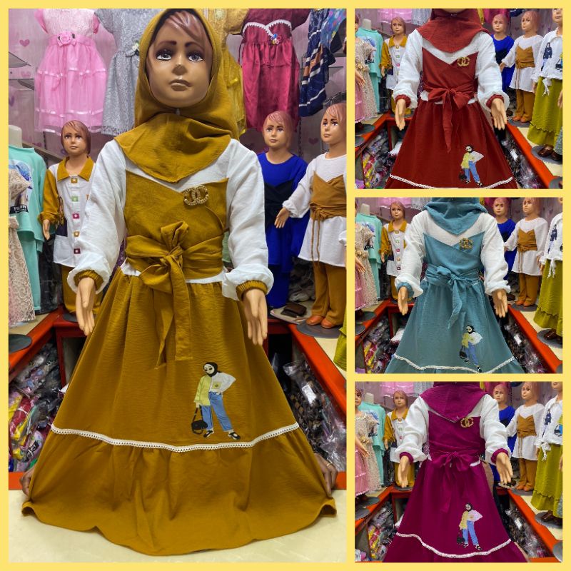 (TERMURAH)GAMIS CRINKLE LESTI ANAK PEREMPUAN/GAMIS KRINKEL ANAK PEREMPUAN USIA 3 TAHUN-7 TAHUN/BAJU 