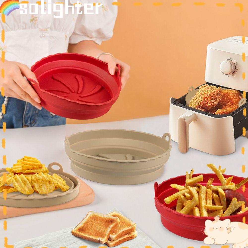 Solighter Panci Silikon Lipat Lembut Reusable Pizza Plate AirFryer Aksesoris Baking Basket