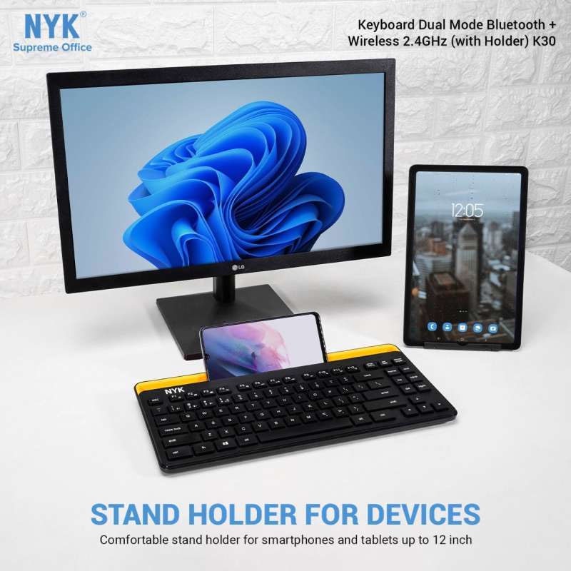 keyboard mini laptop eksternal stand holder NYK K30 dual mode Bluetooth Wireless membrane multi device