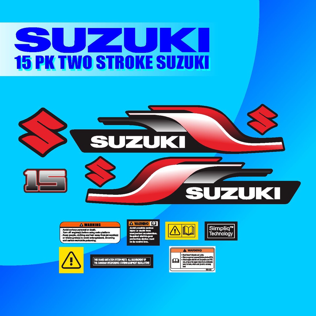 STICKER STIKER MESIN TEMPEL SUZUKI 15 PK STRIPING MESIN TEMPEL 15 PK MERAH