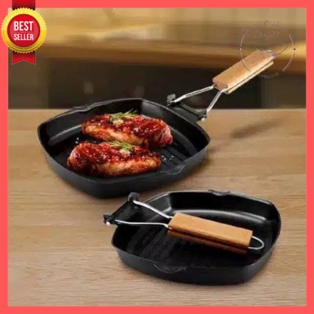 GOS -A307- Teflon Lipat Square Grill Pan 20cm - Panci Panggang Serbaguna - Wajan BBQ