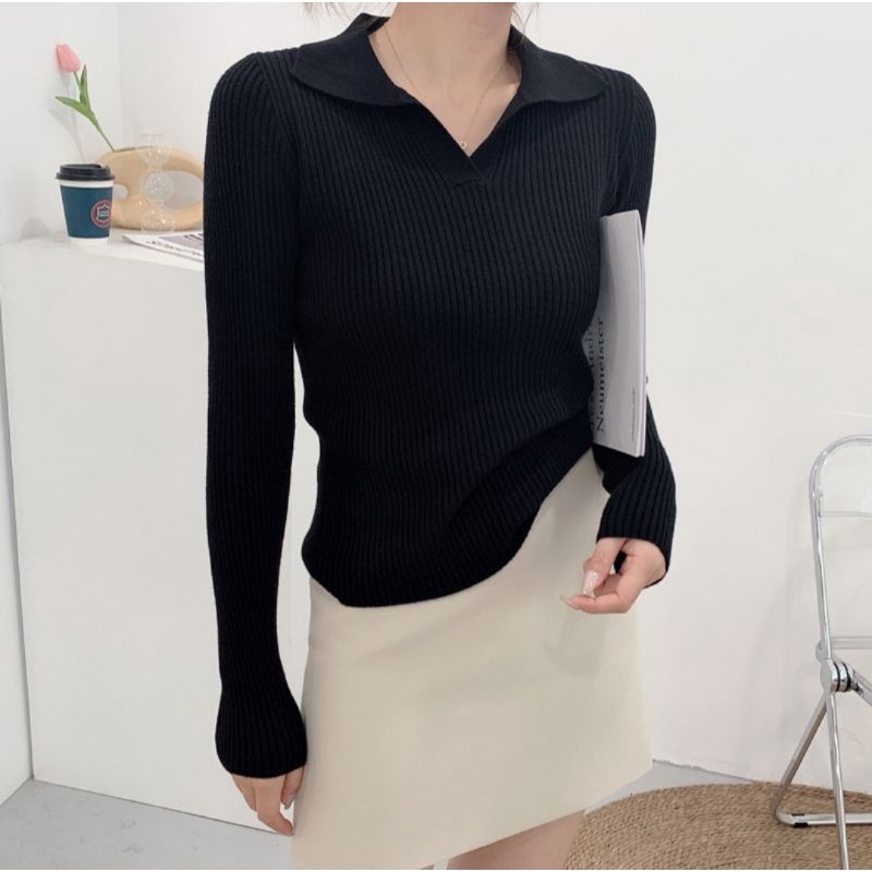 Baju Rajut Atasan Wanita Terbaru Lengan Panjang Polo Knit