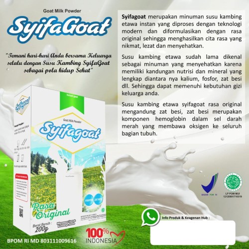 

susu kambing etawa bubuk Syifagoat - Original, 200 gr mengandung gula jagung asli