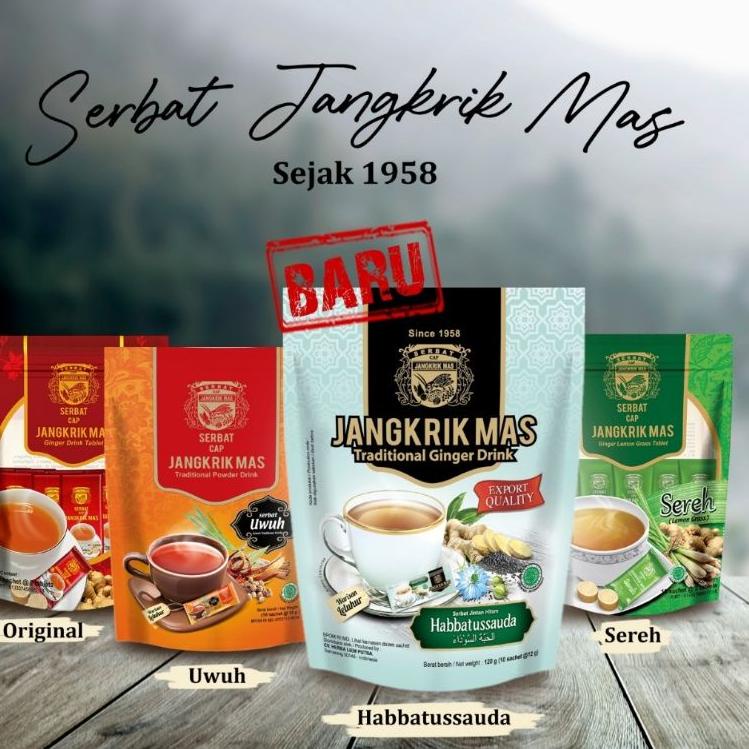 

ORIGINAL% SERBAT JANGKRIK MAS WEDANG JAHE UWUH SEREH HABATUSAUDA MINUMAN HERBAL MURAH