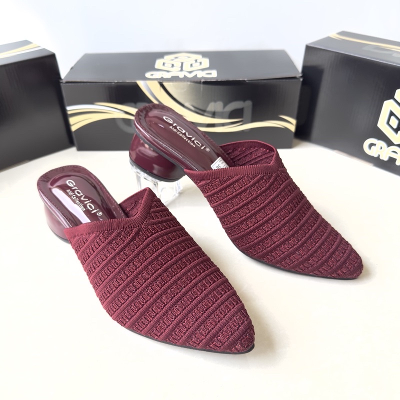 GRAVICI - Sepatu Slip On Mules Wanita Bahan Rajut Import AR 03