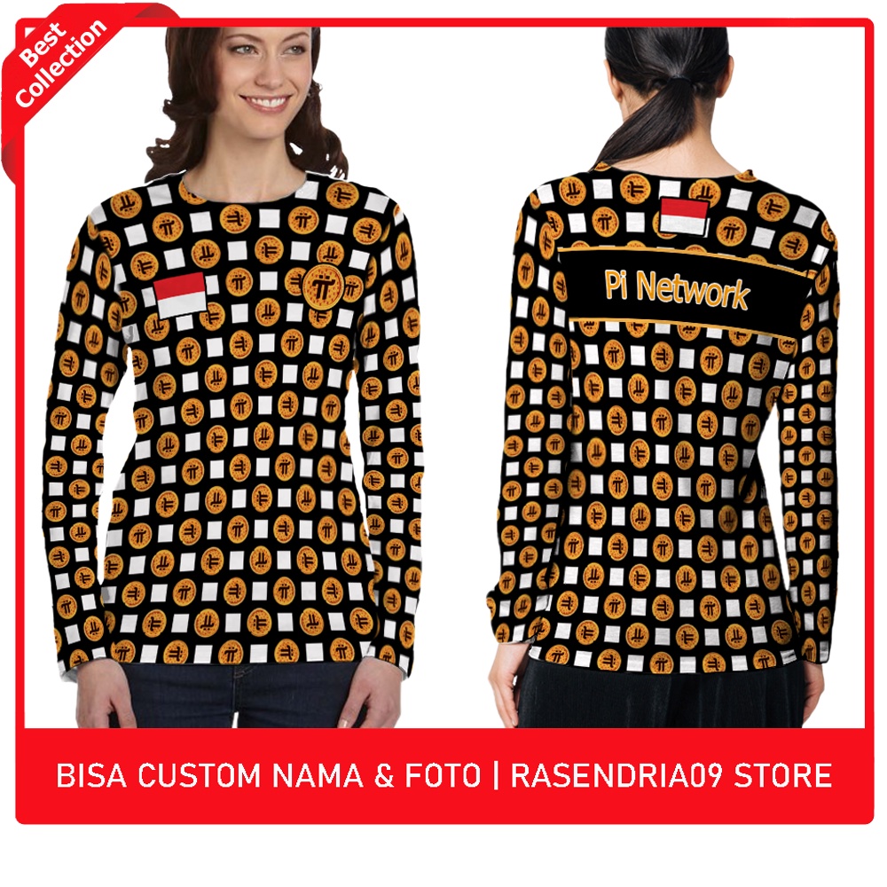Baju Kaos Wanita Lengan Panjang Pi Network Seamless Indonesia | Fullprint Sublime Terbaru