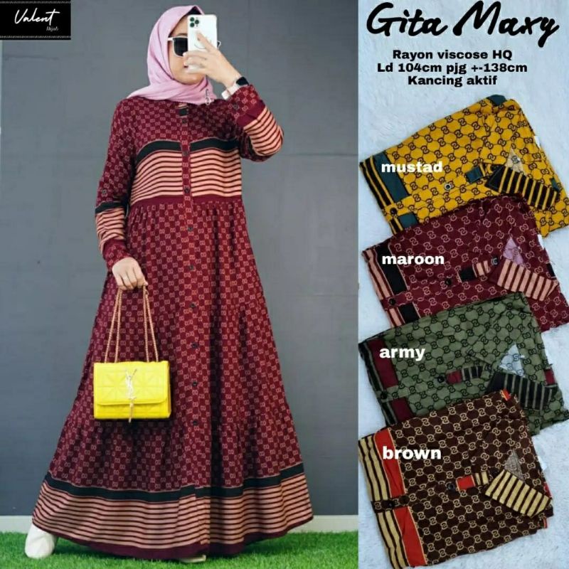 Gita Maxy, GAMIS WANITA MUSLIM CANTIK MODIS FIT XL LD 102 BAHAN RAYON VISCOSE IMPORT TERMURAH OOTD KEKINIAN TERLARIS