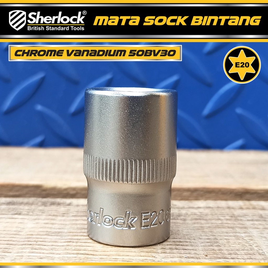 Kunci Shock Bintang Sok E20 1/2 inch Drive Star Socket Sherlock