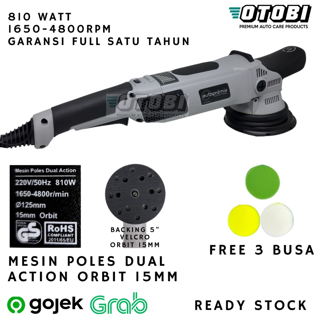 Mesin Poles Dual Action 5&quot; inch Orbit 15mm Untuk Soft Paint Garansi