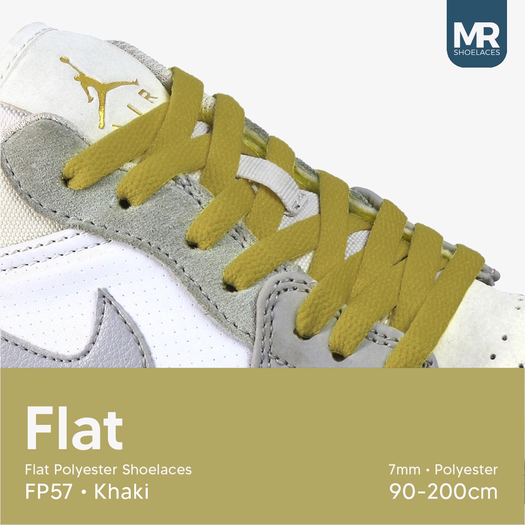 Original MR Shoelaces FP57 Khaki Tali Sepatu Pipih Flat 7mm 90cm 100cm 120cm 130cm 140cm 150cm 180cm 200cm Polyester Shoelaces Premium