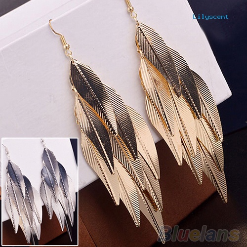 [LS] Wanita Retro Baroque Style Layered Leaves Hook Drop Menjuntai Anting Linear