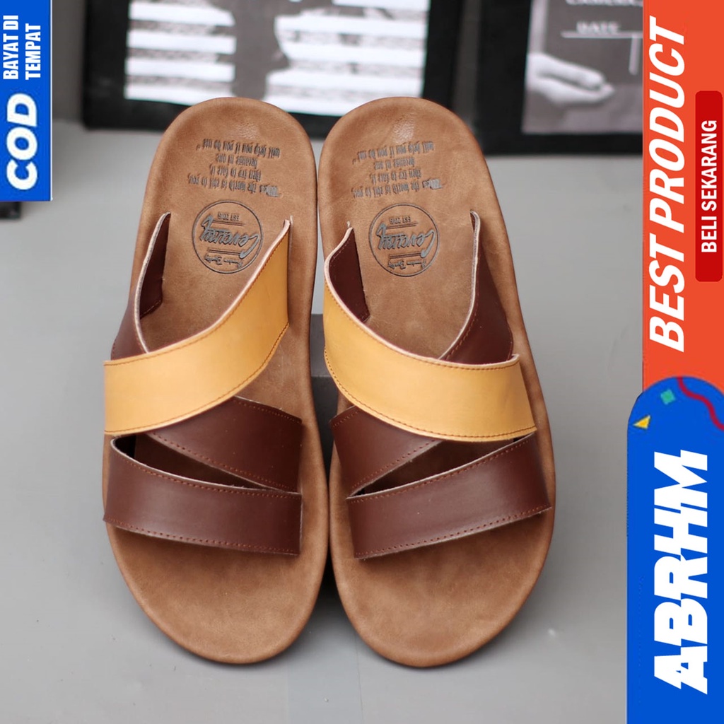 Sandal Pria Sendal Slide Pria Kulit Asli Abrhm XMIN