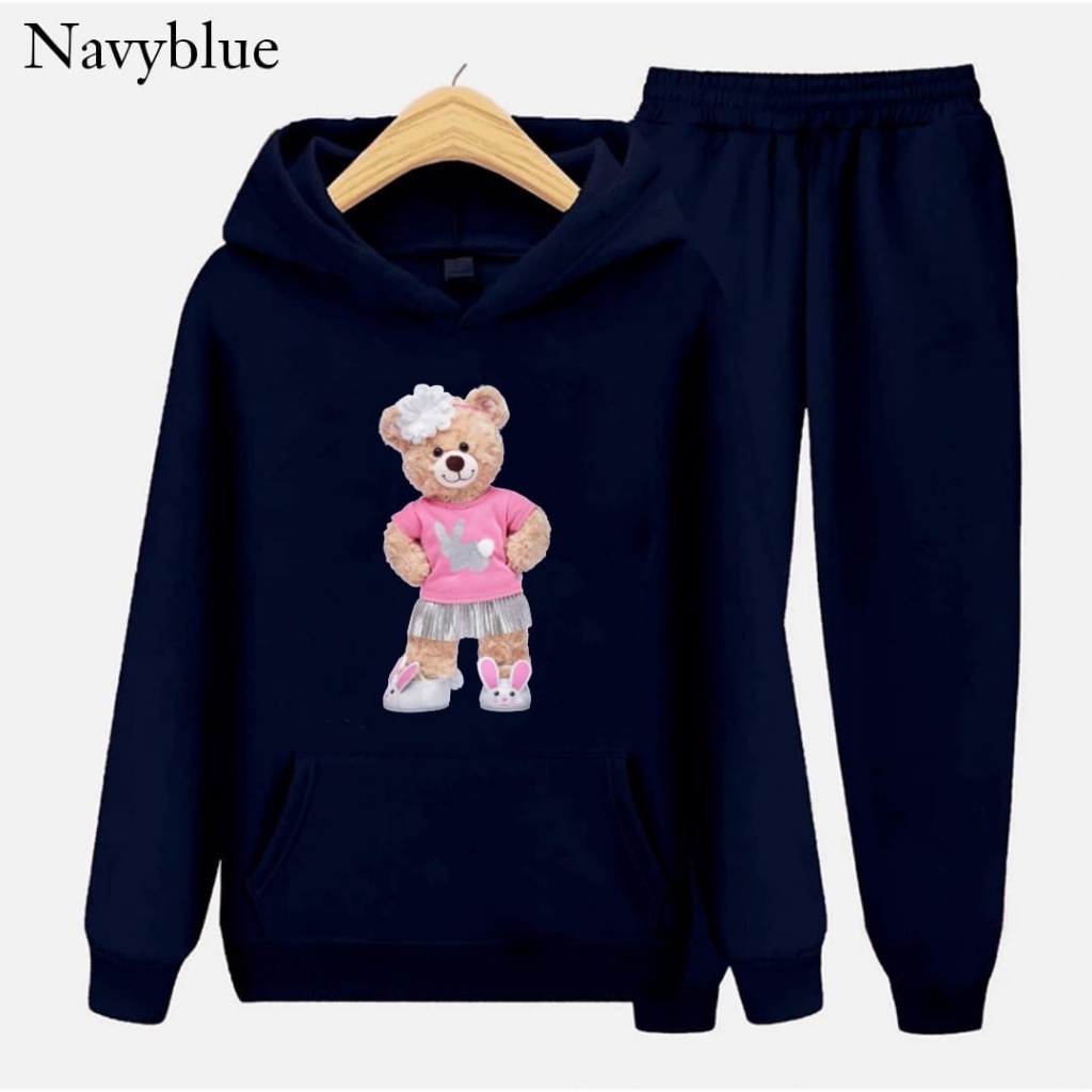 Hzl_outfit Setelan Sweater Hoodie Anak Perempuan Bear Bunny Skirt/Setelan Hoodie Anak Perempuan COD