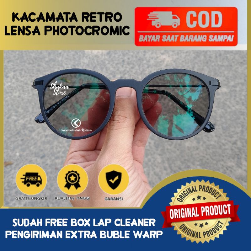 Kacamata Photocromic Minus Retro Oval Pria Wanita Frame Plastik Ringan Fashionable Lensa Fotocromic 