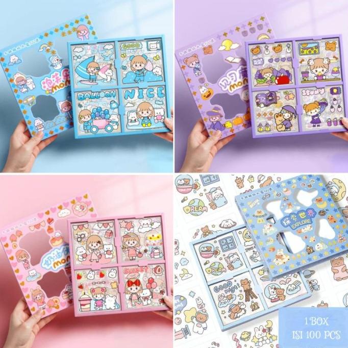 

100 Lembar Stiker Lucu Box Motif Kartun Korea Anti Air Estetik Viral BRG BARU