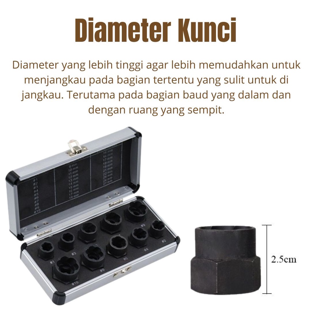 ORIGINAL Mata Bor Kunci Alat Pencabut Baut Mur Rusak 10pcs BOX Set