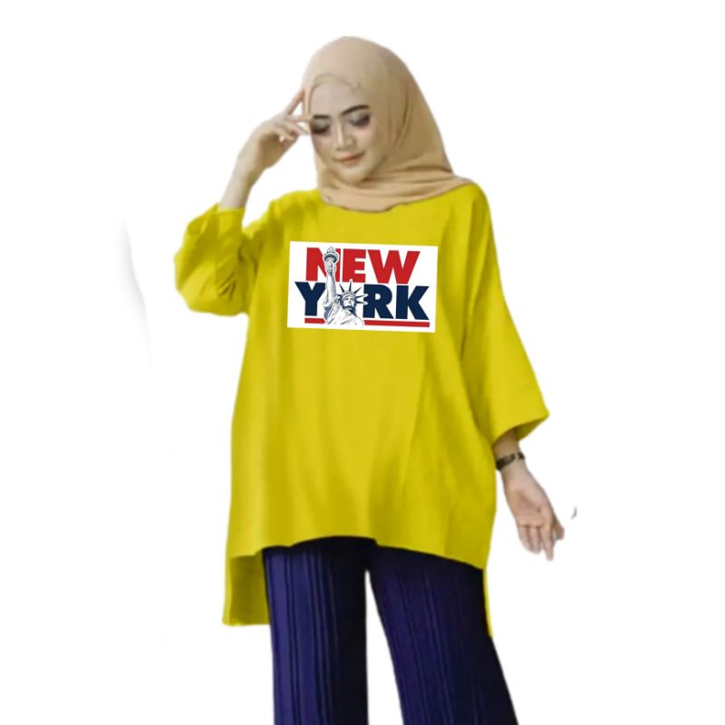 Atasan Baju Tunik Kaos Wanita Dewasa Oversize LD 130 Cm Terbaru 2023 Viral Gambar DTF Bahan Kaos Babyterry . Atasan Baju Wanita Santai Tunik Wanita Dewasa CewekJumbo Kekinian Murah Big Size NEW YORK