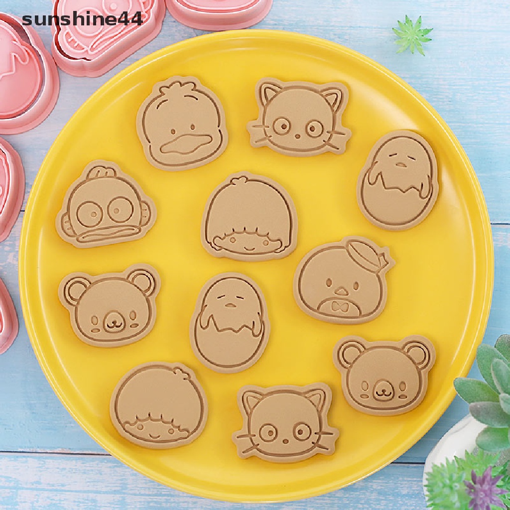 Sunshine 8pcs/Set DIY Kartun Biskuit Cetakan Cookie Cutter 3D Biskuit Cetakan Plastik Kue Cookie Stamp Cookie Decorag Tools.