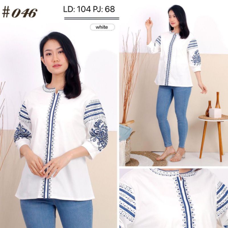atasan blouse jumbo lengan panjang/kemeja putih/atasan putih jumbo/baju lebaran/kemeja putih jumbo/b