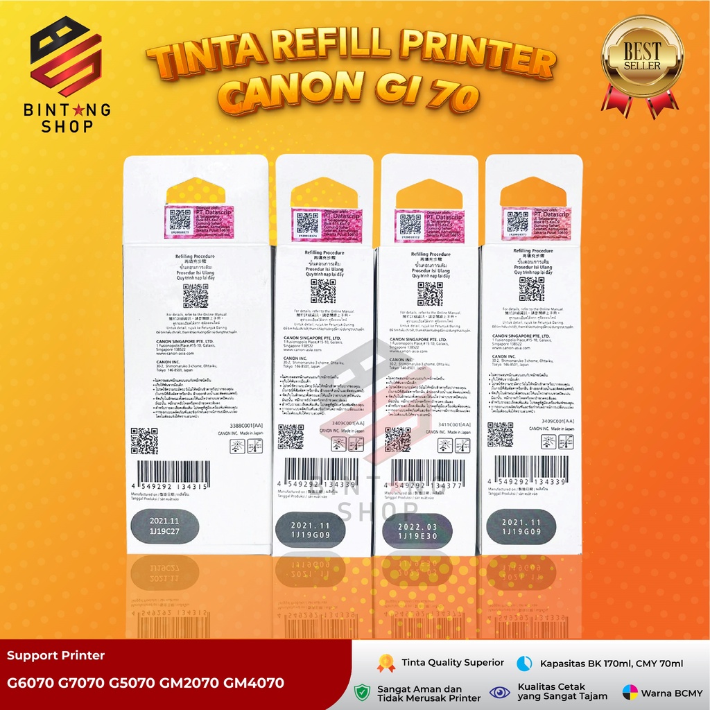 1 SET 4 PCS Tinta Canon Gi 70 Tipe Printer G6070 G7070 G5070 GM2070