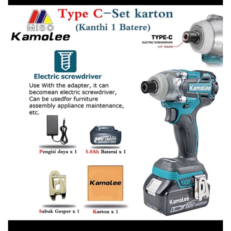Kamolee DTW285 1/2, 1/4 Dengan Baterai 5,0Ah
