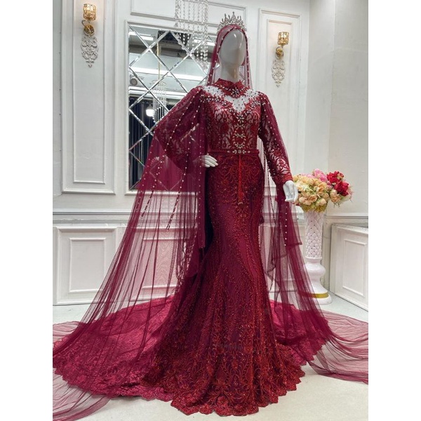 GAUN PENGANTIN SLIM DUYUNG BERKOR NOTIF TERBARU//KEBAYA WEDDING DRESS MUSLIM //BAJU PENGANTIN MEWAH FULL PAYET //GAUN PENGATEN MODERN MASSA KINI