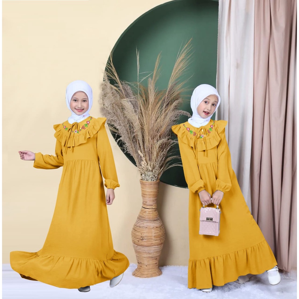 MAZAYA KID GAMIS ANAK PEREMPUAN BAJU LEBARAN HARI RAYA IDUL FITRI 2023 BAHA MOSCREPE UNTUK ANAK USIA