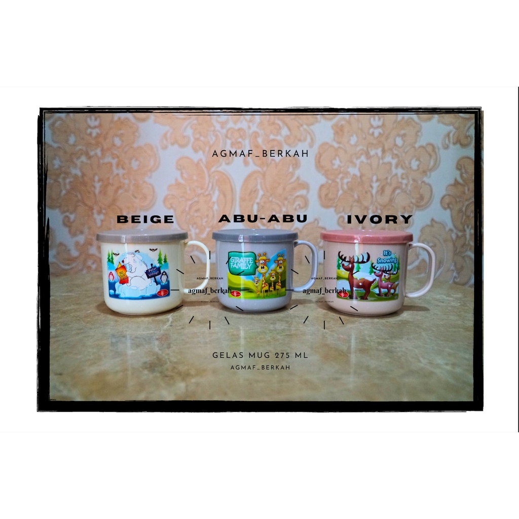 Gelas tutup anak Bella 275 ml/mug anak karakter/mug plastik mini