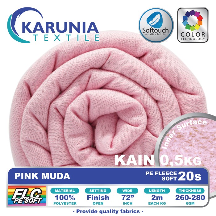 Kain Pe Fleece 20S Pink Muda Kain Karunia Textile