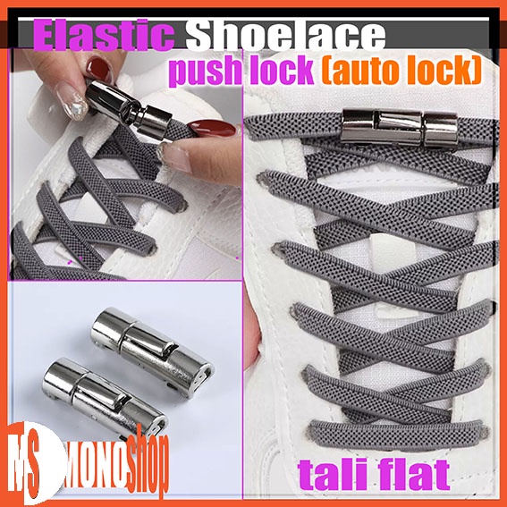 lazy elastic shoelace push lock sneakers model flat rajut