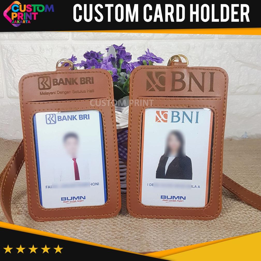 

[COD AA57] Name Tag / ID Card Holder kulit Tali Gantungan Custom Nama / logo Perusahaan Emoney 37