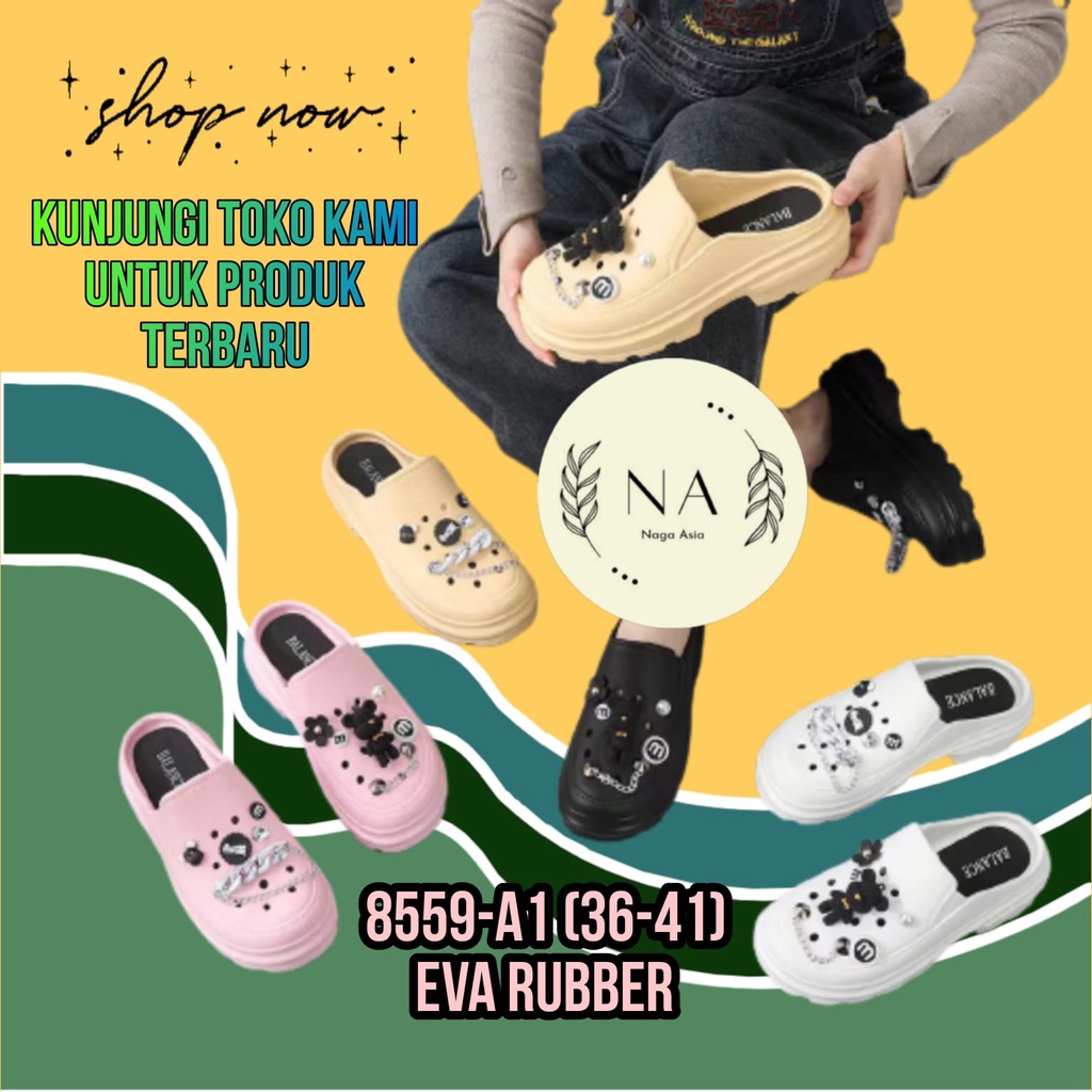 Sandal perempuan dewasa platform variasi jibbitz cocacola 8559-A1 (36-41) Sandal wanita korean style murah