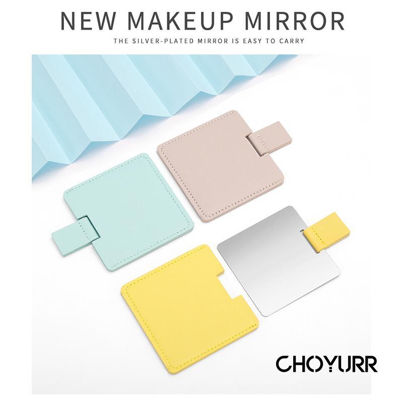 【COD】Besi Tahan Karat Cermin Rias CerminCosmetic Mirror Shatter-Proof Saku Bentuk Kotak Bahan Stainless Steel Ultra Tipis Dengan Cover Kulit PU Untuk Travel-CH