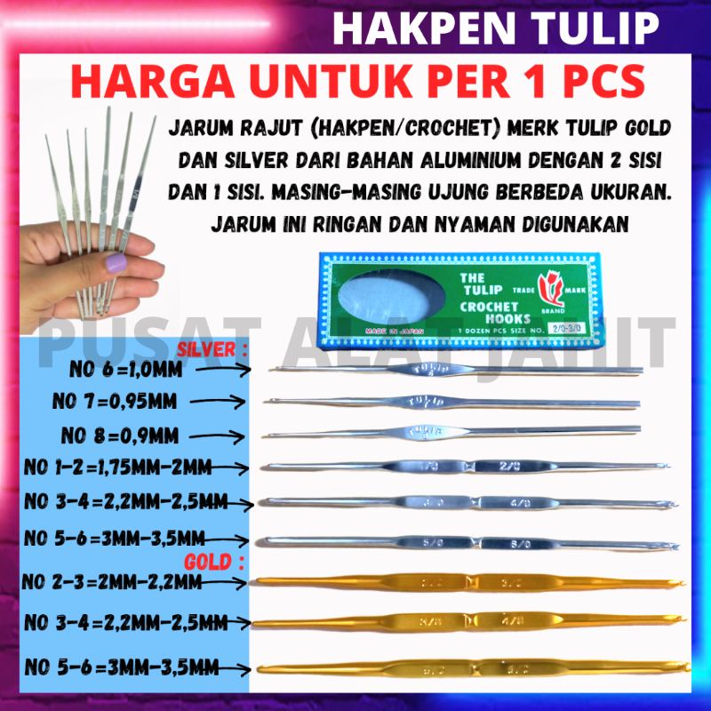 ASLI HAKPEN HAKKEN CROCHET HOOKS ALAT JARUM RAJUT MERAJUT TULIP EMAS GOLD ORIGINAL PER 1 PC