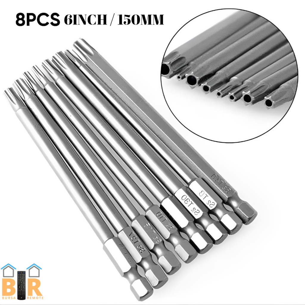 Mata Obeng Torx Bintang Kunci L Hex Shank Set 8Pcs Lurus Magnetic 150MM Bahan Baja Alloy Steel