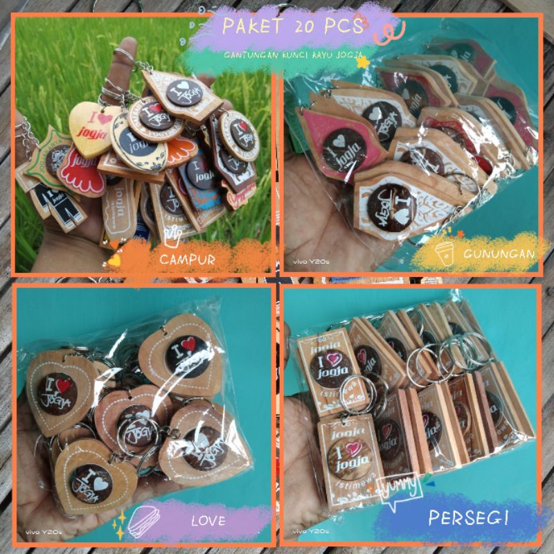Paket Souvenir isi 20 pcs gantungan kunci kayu khas Jogja Souvenir Malioboro oleh oleh khas Jogja