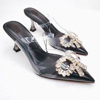 ZR Vinyl Transparent Heels with Diamond Ribbon 1003