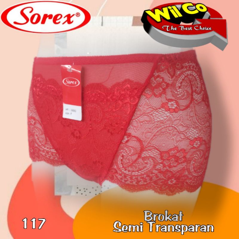 K117 - (Harga Per 1 Potong) CELANA DALAM WANITA PAKAIAN WANITA PAKAIAN DALAM SOREX BRUKAT SEMI TRANSPARAN FREE SIZE