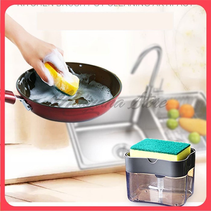 SM- Pump Dispenser 2in1 Holder Sponge Tempat Sabun Cuci Piring Spons Dapur