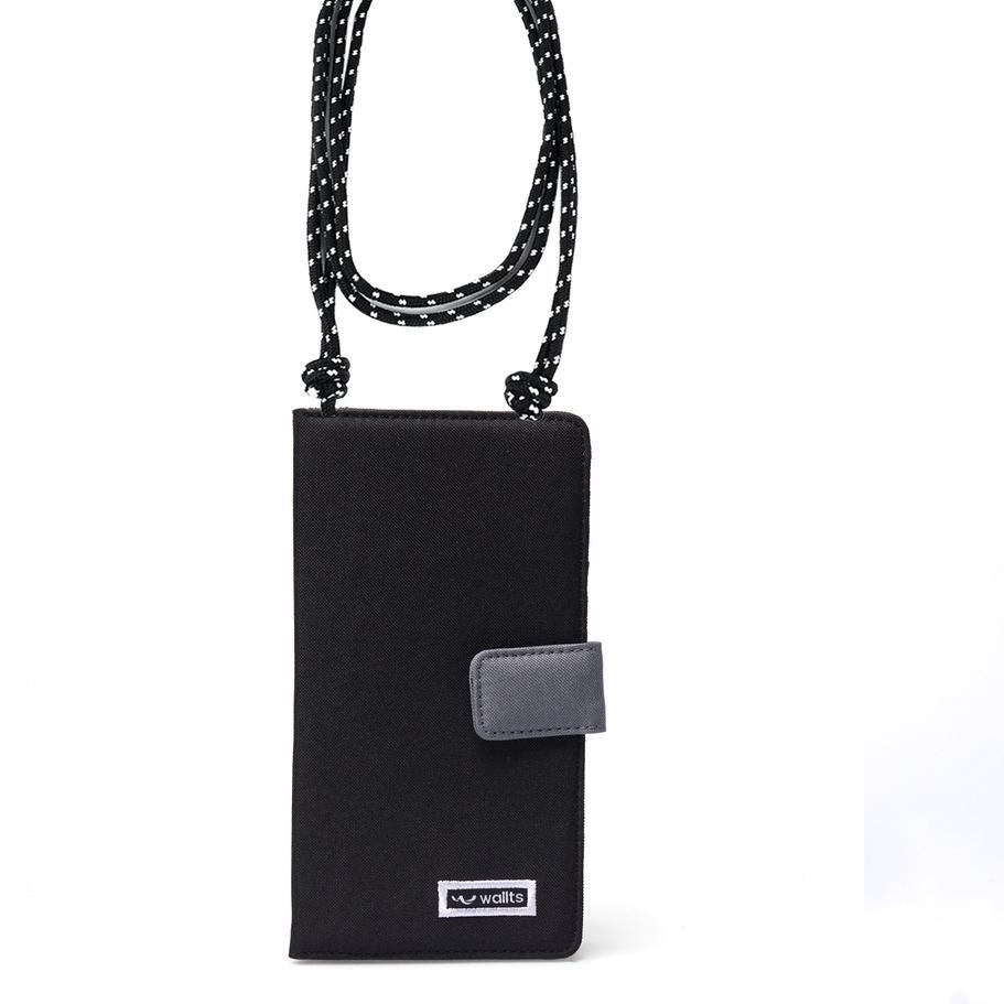 URD132 Wallts Delmont Black Charcoal - Tas Dompet HP Handphone Selempang Wanita dan Pria Phone Wallet +