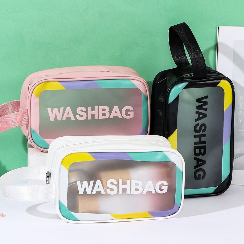Tas kosmetik dan alat mandi TRANSPARAN RAINBOW waterproof