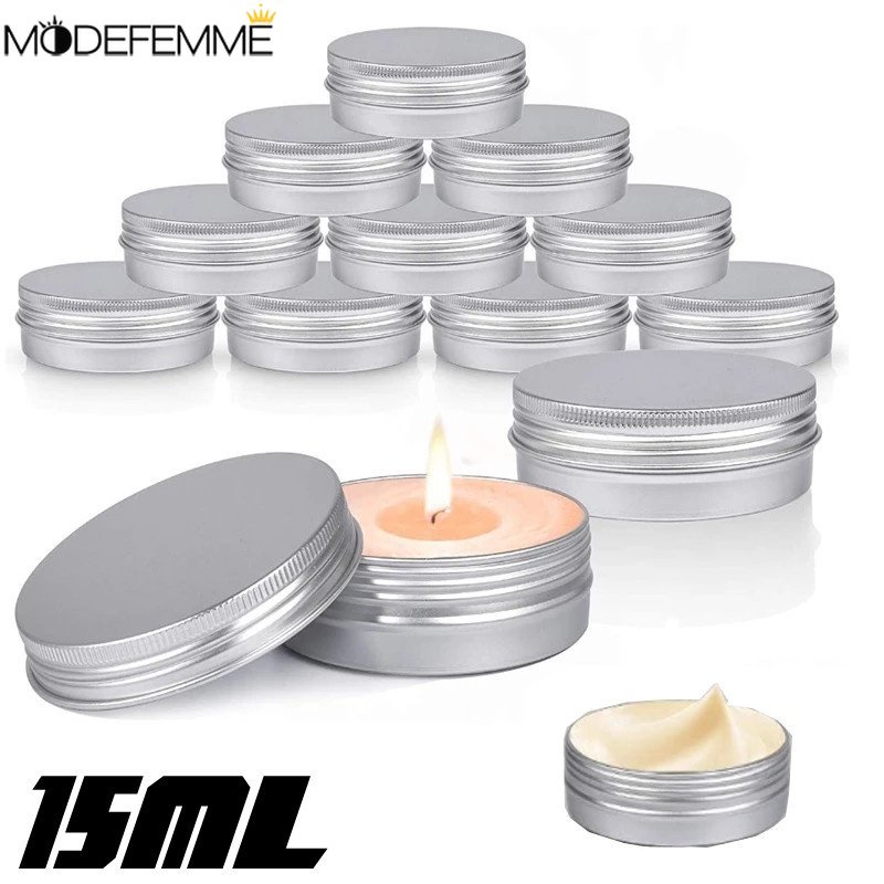 Wadah Sampel Kosmetik Lilin 15ML Aluminium Kaleng Mini Indah Kecil Tempat Perhiasan Bulat Tealeaf Cream Madu Jar Koin Kotak Penyimpanan Sembako