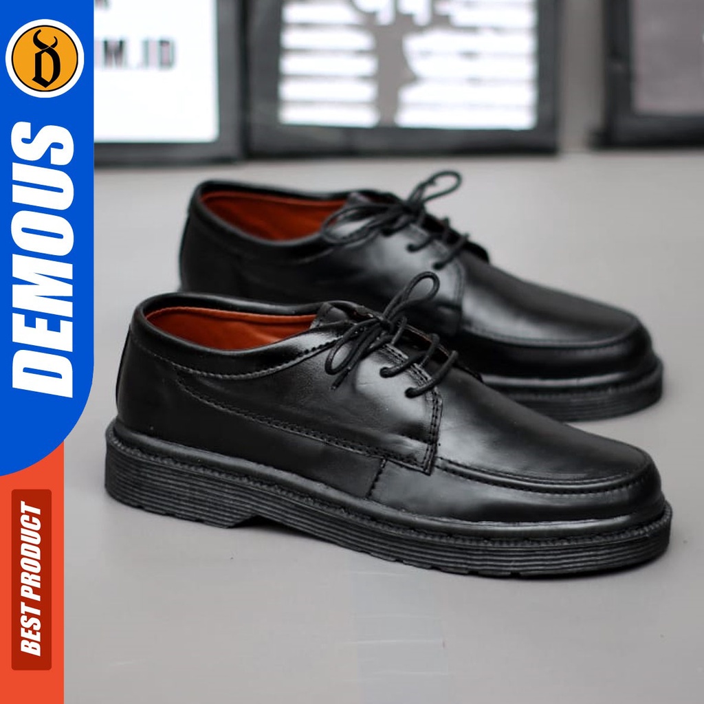 DEMOUS Gorgom - Sepatu Pantofel Formal Docmart Kulit Asli Kerja Hitam Pria