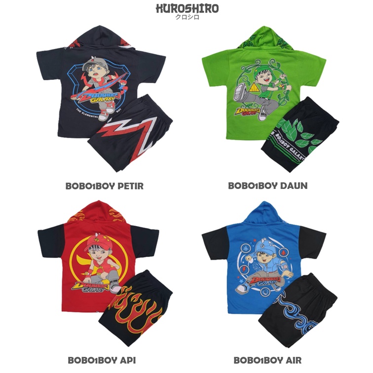 KUROSHIRO - Setelan Baju Anak Laki Laki 1-9 Tahun Kostum Hoodie Boboiboy Kaos Kuroshiro