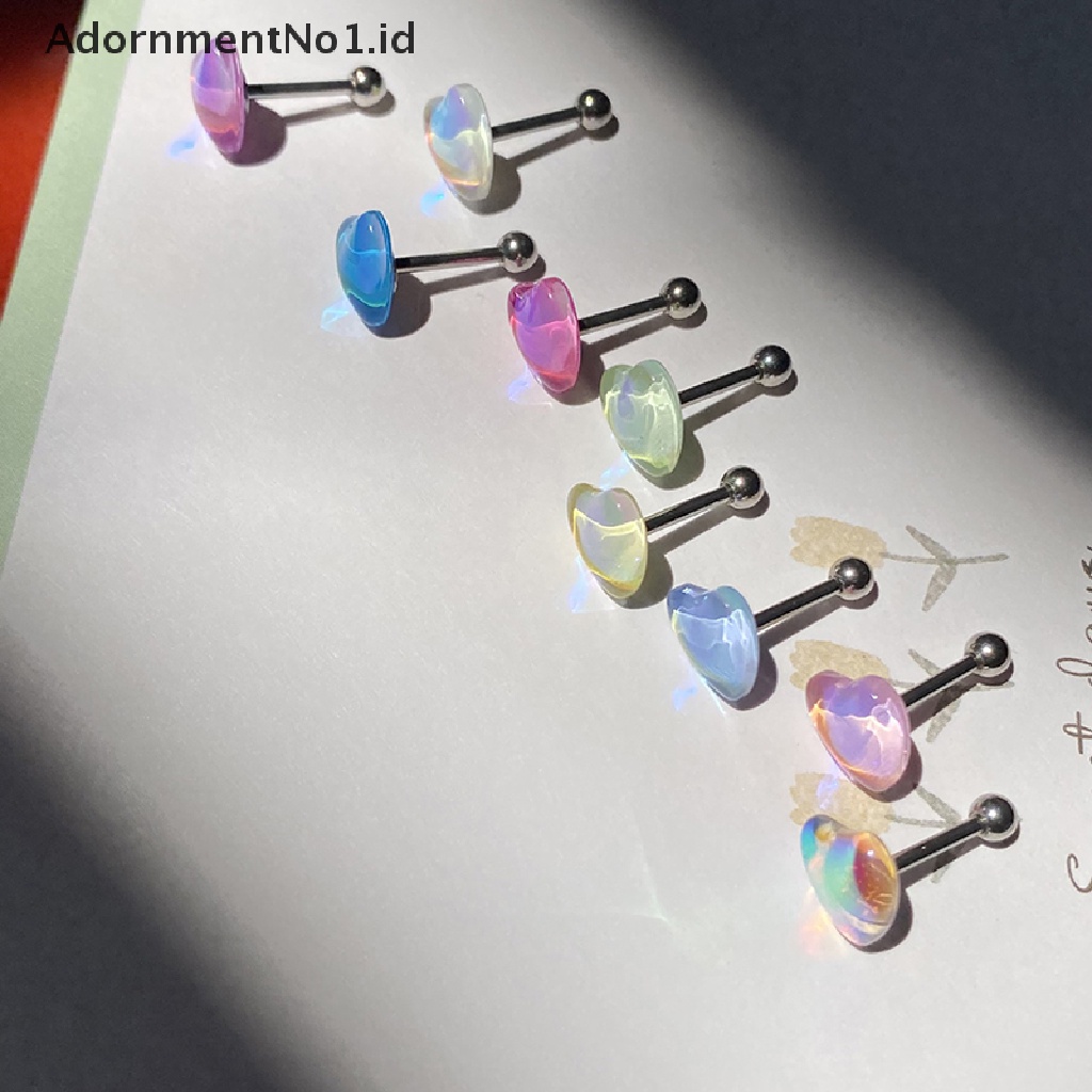 [AdornmentNo1] Baru Aurora Kristal Kaca Peach Jantung Telinga Tulang Kuku Hati Permen Transparan Anting Kecil Anting Telinga Tulang Kuku Bibir Perhiasan Tubuh [ID]