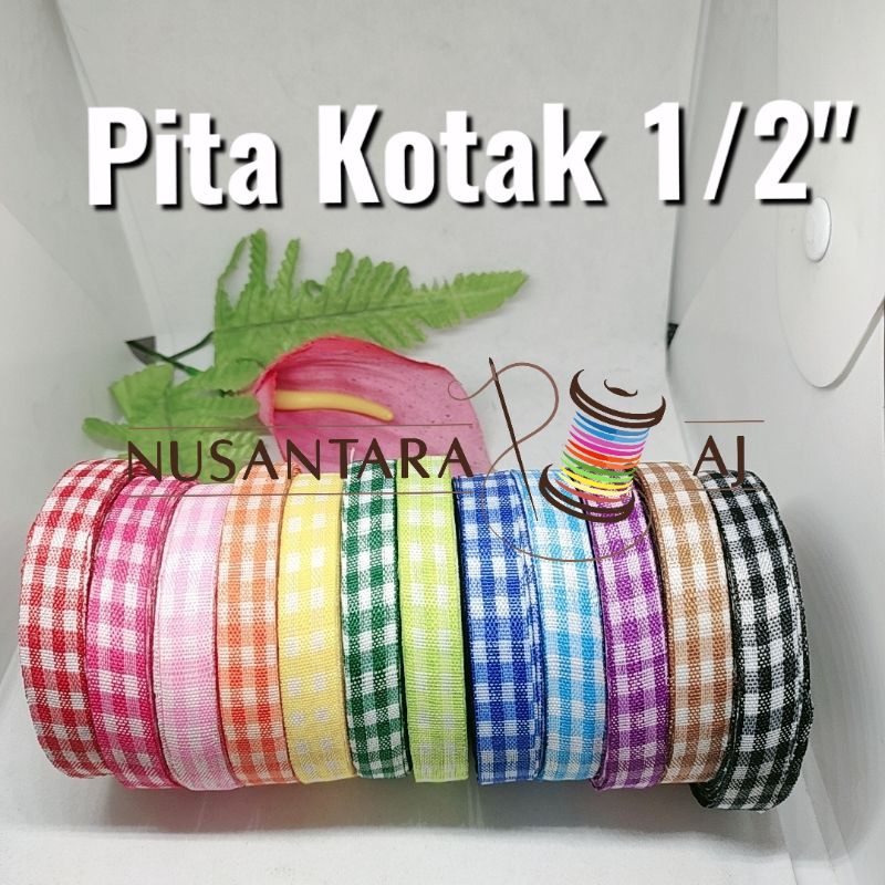 Pita 1/2&quot; motif kotak / Pita kotak 1.25cm per roll