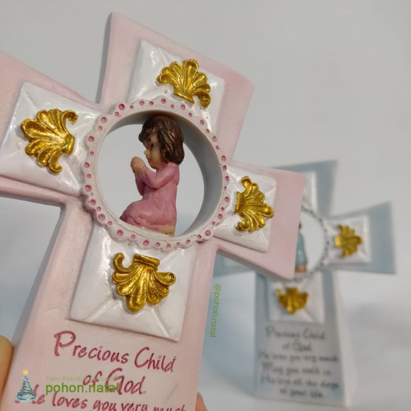 Salib Meja Duduk Resin Precious Child Kado Hadiah Gift Pajangan Kristen