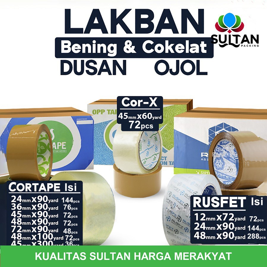 

Lakban Cokelat Solatip Bening Isolasi Tape Plakban OPP Tape Dus Ojol