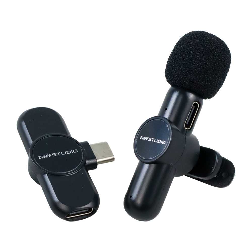 TaffSTUDIO Microphone Clip On Wireless Lavalier Lapel Mic Mikrofon Vlogger Livestreaming Video Recording USB Type C Dan Lightning Single Mic - HA85