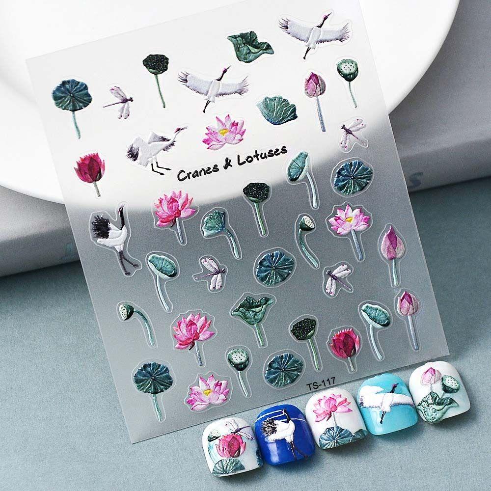 Needway   Stiker Kuku Cina DIY Nail Art Fashion Hutan Keramik Crane Karakter Cina Nail Art Dekorasi